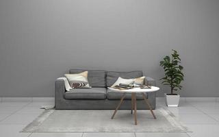 3D-Rendering des modernen Wohnzimmers mit Sofa - Couch und Tisch realistisches Modell foto