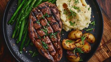 ai generiert hausgemacht kulinarisch Kunst Nahansicht von ein Vegetarier genießen ein herzhaft Steak foto