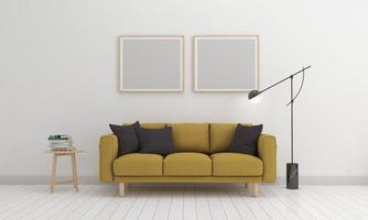 3D gerenderter moderner Wohnzimmerrahmen mit Sofa - Couch und Tisch