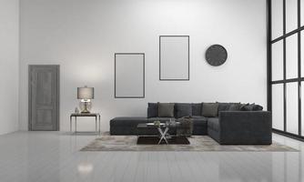 3D gerenderter moderner Wohnzimmerrahmen mit Sofa - Couch und Tisch foto