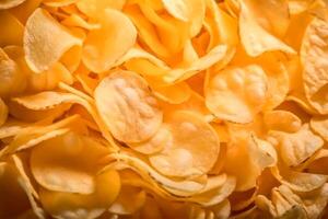 ai generiert Kartoffel Chips Nahaufnahme, Hintergrund, Textur foto