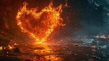 ai generiert feurig Liebe ein Herz in Flammen foto