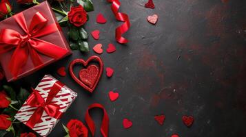 ai generiert Valentinstag Tag Feier mit Rosen und Geschenke foto
