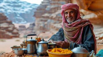 ai generiert unbekannt arabisch Mann Verkauf Gewürze im Jemen. foto