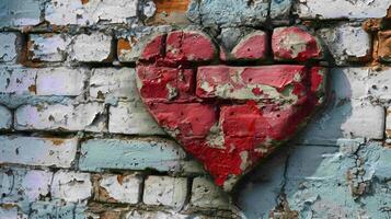 ai generiert verwittert Liebe Herz auf Jahrgang Backstein Mauer foto