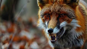 ai generiert Nahansicht von ein rot Fuchs, Tier Tollwut. foto