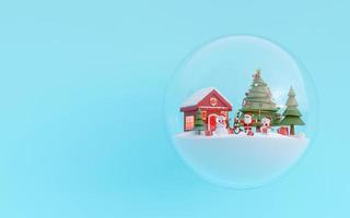 Frohe Weihnachten und ein glückliches neues Jahr, Weihnachtsfeier mit Weihnachtsmann und Freund in einer Schneekugel, 3D-Rendering foto
