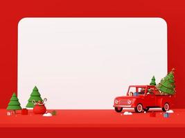 Frohe Weihnachten und ein glückliches neues Jahr, Szene des Weihnachtslastwagens voller Weihnachtsgeschenke und Weihnachtsbaum hinter dem Lastwagen mit Kopierraum, 3D-Rendering