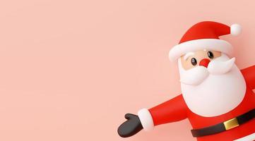 Frohe Weihnachten und ein glückliches neues Jahr, Weihnachtsbanner von Santa Claus auf einem rosa Hintergrund mit Kopienraum, 3D-Rendering foto