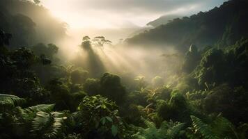 ai generiert spektakulär Aussicht auf das Regenwald im das Sonnenaufgang, neural Netzwerk generiert fotorealistisch Bild foto