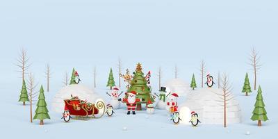Frohe Weihnachten und ein glückliches neues Jahr, Weihnachtsfeier mit Weihnachtsmann und Freund, 3D-Rendering foto
