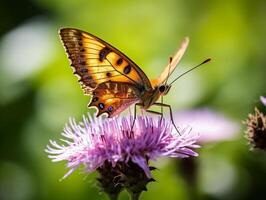 ai generativ Schmetterling bestäubend carduus Defloratus Distel Blume foto