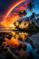 ein faszinierend Mondbogen Abgüsse es ist ätherisch glühen Über ein Küsten Landschaft zauberhaft alle Wer Zeuge es ist Selten und fesselnd Schönheit foto