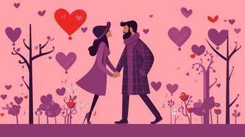 ai generativ Mode romantisch Paar küssen Sitzung auf ein Bank lila Hintergrund Farbe foto