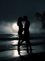 ai generativ Paar im Liebe ist küssen beim das Meer Lebensstil Emotionen und Menschen Konzept foto
