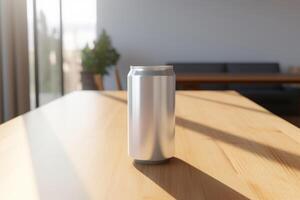 ai generiert Aluminium Limonade können Attrappe, Lehrmodell, Simulation frisch kalt verschwommen trinken Container Cola Getränk leer Aluminium Krug erfrischend Sirup Stahl Weiß Dosen- Wasser voll Energie trinken sauber Zinn Flasche Koffein liefern foto