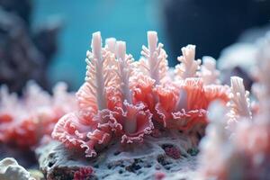 ai generiert unter Wasser schön bunt Tanzen Riff Anemone Gruppe Koralle tropisch Tier Anemonenfisch Natur Salz- Wasser Fisch Panzer Aquarium. Ökologie Schnorchel Tauchen Ökosystem Umwelt speichern Planet foto