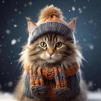 ai generiert Katze ist tragen ein Santa Hut und Schal foto