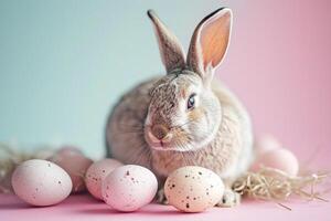 ai generiert Ostern Hase mit bunt Eier Pastell- Stil mit generativ ai foto