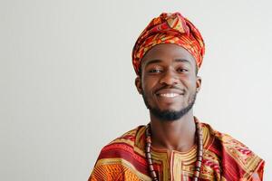 ai generiert schön afrikanisch männlich Modell- tragen traditionell Kleider mit generativ ai foto