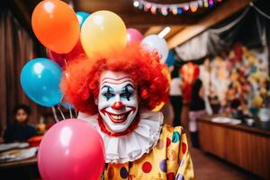 ai generiert ein glücklich Clown auf ein Kind Geburtstag Party. ai generiert foto