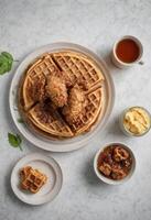 ai generiert Süd- Hähnchen und Waffeln Teller foto