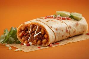 ai generiert Burrito mit Limette auf Orange foto