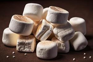 ai generiert Stapel von Gourmet getoastet Marshmallows foto