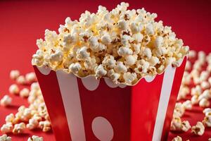 ai generiert klassisch Theater Popcorn auf rot foto