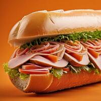 ai generiert sub Sandwich auf Orange Hintergrund foto