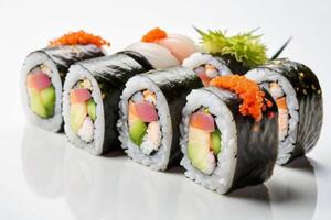 ai generiert sortiert Sushi Rollen mit Fisch Rogen foto