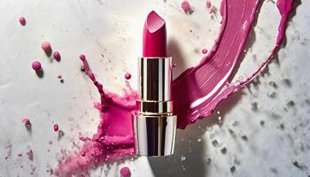 ai generiert hell rot Rosa Lippenstift mit ein Spritzen von rot foto