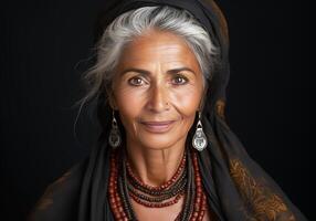 ai generiert Alten indisch Frau. Frau Tag. Tradition und Kultur. foto