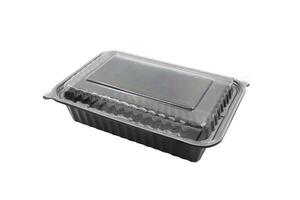 Plastik Essen Verpackung Tablett mit klar Plastik Startseite isoliert auf Weiß Hintergrund foto