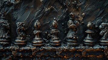 ai generiert stilvoll schwarz Schach ist geschoben in ein schwarz Mauer foto