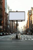 ai generiert ein leeren Plakatwand auf ein Stadt Straße, ein leeren Plakatwand mit ein Platz zu Kopieren Text oder Inhalt, ein Platz zum Ihre Werbung foto