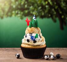 ai generiert Fußball Tasse Kuchen mit Flagge von Burundi und Fußball Ball foto