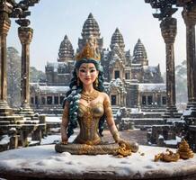 ai generiert Statue von ein schön Frau im Vorderseite von das Tempel im Kathmandu, Nepal foto