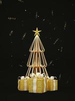 dunkle minimale weihnachtskartenillustration mit goldenem weihnachtsbaum und goldenen geschenken 3d render foto