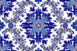 ai generiert Portugiesisch azulejo Fliesen. Blau und Weiß Herrlich nahtlos Muster. foto