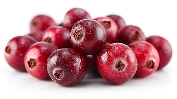 ai generiert Aussicht von köstlich frisch Obst Cranberry auf ein Weiß Hintergrund foto