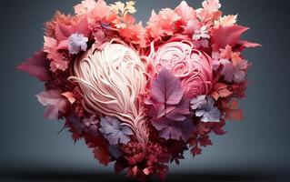 ai generiert ein Aussicht von Liebe mit ein Pastell- Hintergrund und Herz gestalten mit Blumen foto
