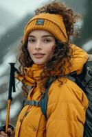 ai generiert ein einsam Reisender erkunden das Umfeld im Winter foto