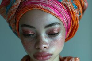 ai generiert Porträt von ein afrikanisch Mädchen im Nahansicht foto