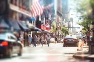 ai generiert amerikanisch Innenstadt Straße Aussicht beim sonnig Sommer- Tag, neural Netzwerk generiert Bild foto