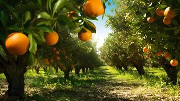 ai generiert Orangen Reifung beim Landwirtschaft Bauernhof beim sonnig Sommer- Tag, neural Netzwerk generiert fotorealistisch Bild foto