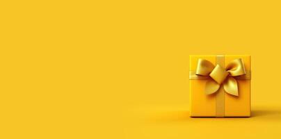ai generiert Geschenk Box auf Gelb Hintergrund, Verkauf Banner, schwarz Freitag Verkauf, Cyber Montag Verkauf, generativ ai foto