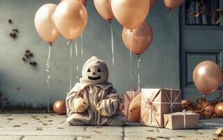 ai generiert Halloween Verkauf. Geschenk Kisten mit Ballon. ai generativ foto