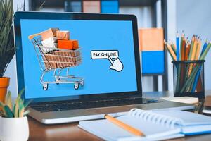 online Einkaufen E-Commerce und Lieferung Bedienung Konzept foto