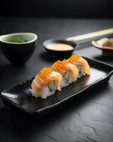 ai generiert japanisch Küche Stil Sushi rollen Nahansicht japanisch Restaurant foto